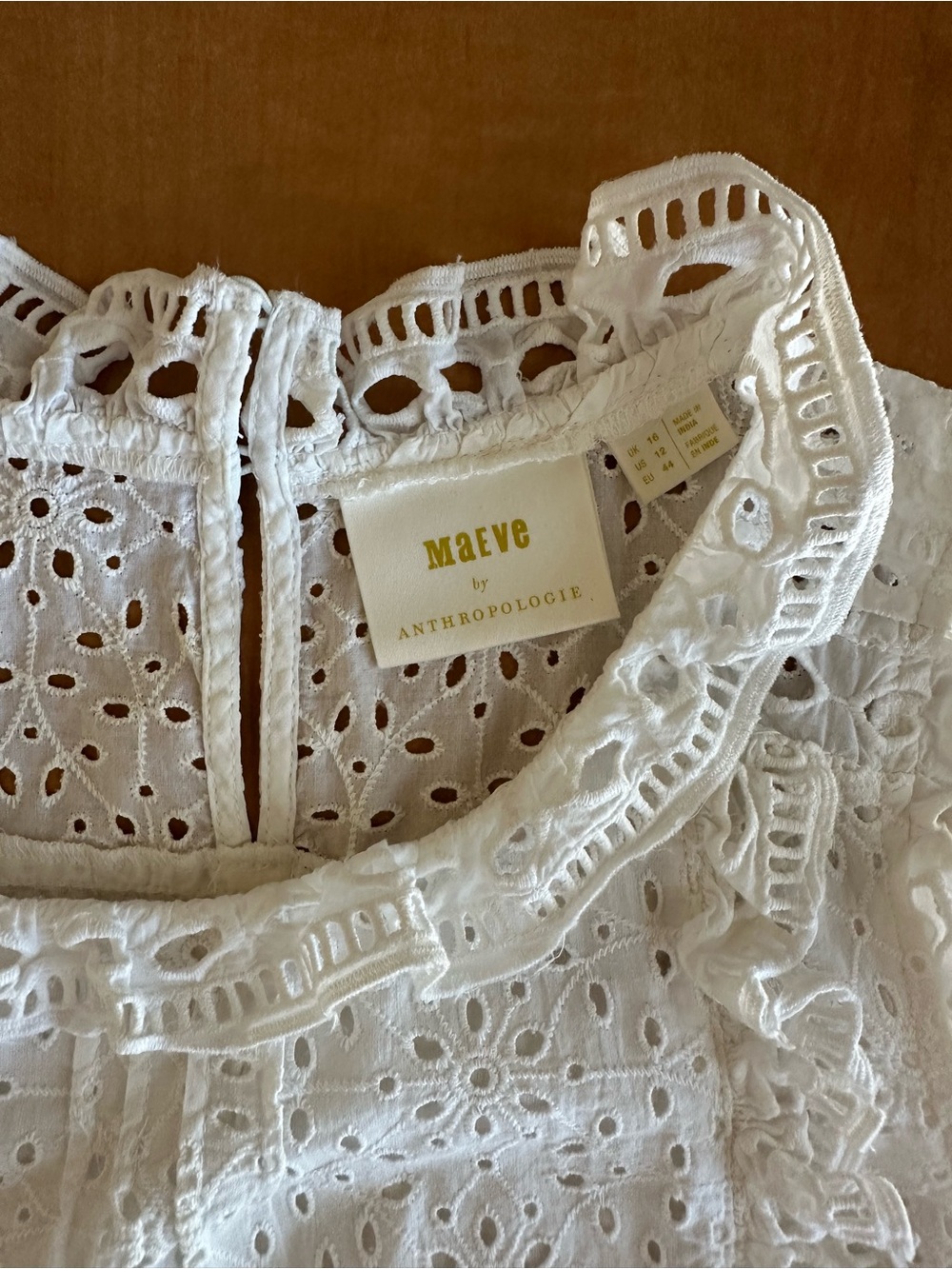 Anthropologie Maeve Tilly White Eyelet Ruffle Sleeveless Blouse Size 12 - Picture 2 of 9